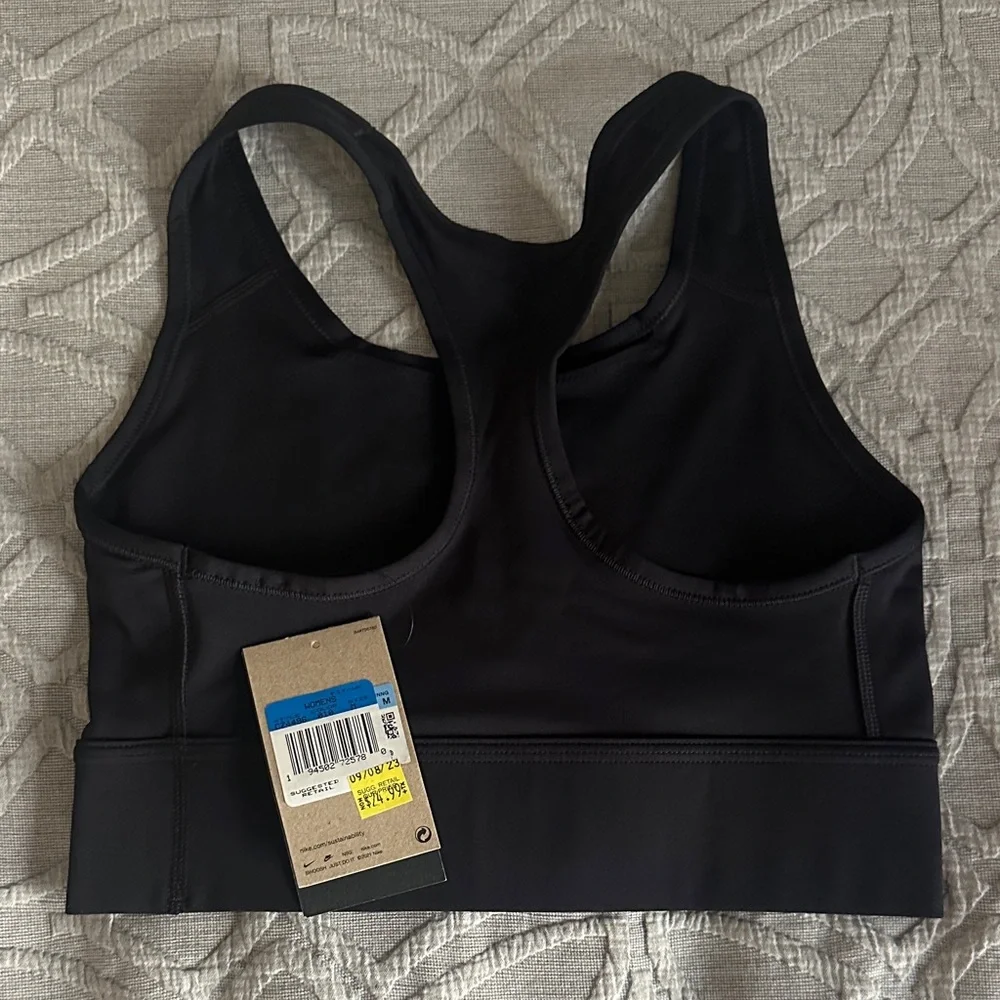 Nike Women's Black Sports Bra with White Logo - Picture 2 of 2